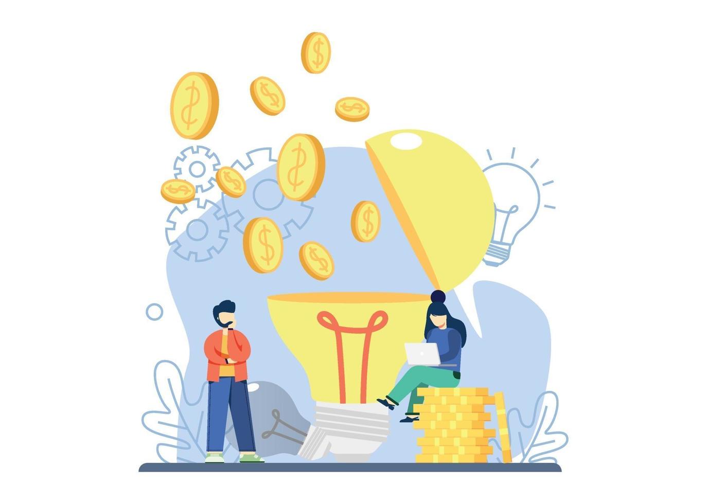 Business idea concept. coin fly from idea lamp.Business idea, strategy and solution, company achievement, problem solving, decision making, effective performance, roadmap abstract metaphor. vector