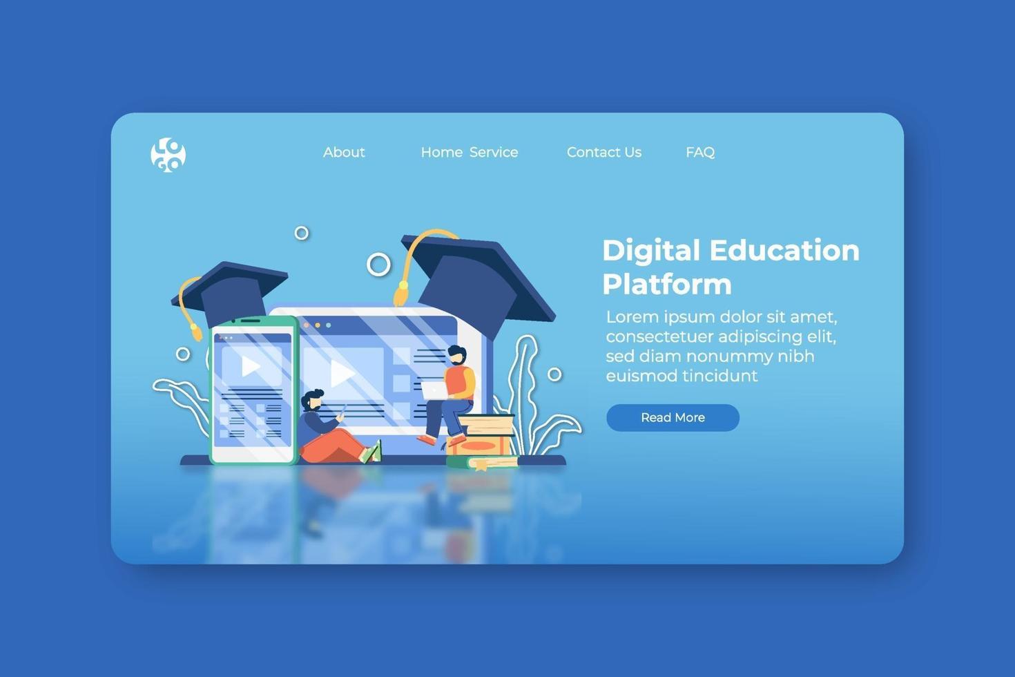 Modern Flat Design Vector Illustration Digital Education Platform Landing Page and Web Banner Template. Digital Education, E-Learning, Online Education, Tutorial Video, Online Teaching, Online class.