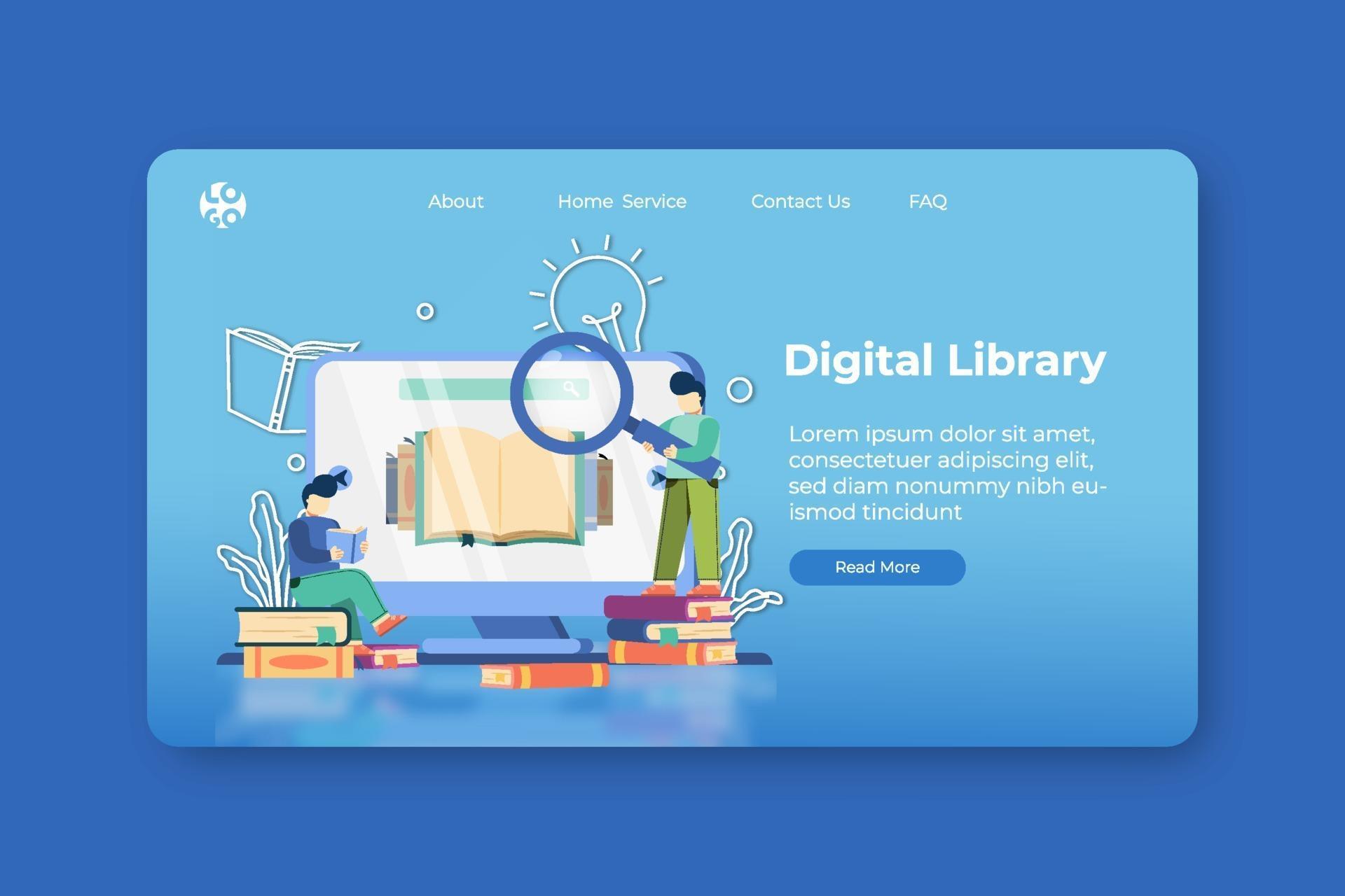 Modern flat design vector illustration. Digital Library Landing page