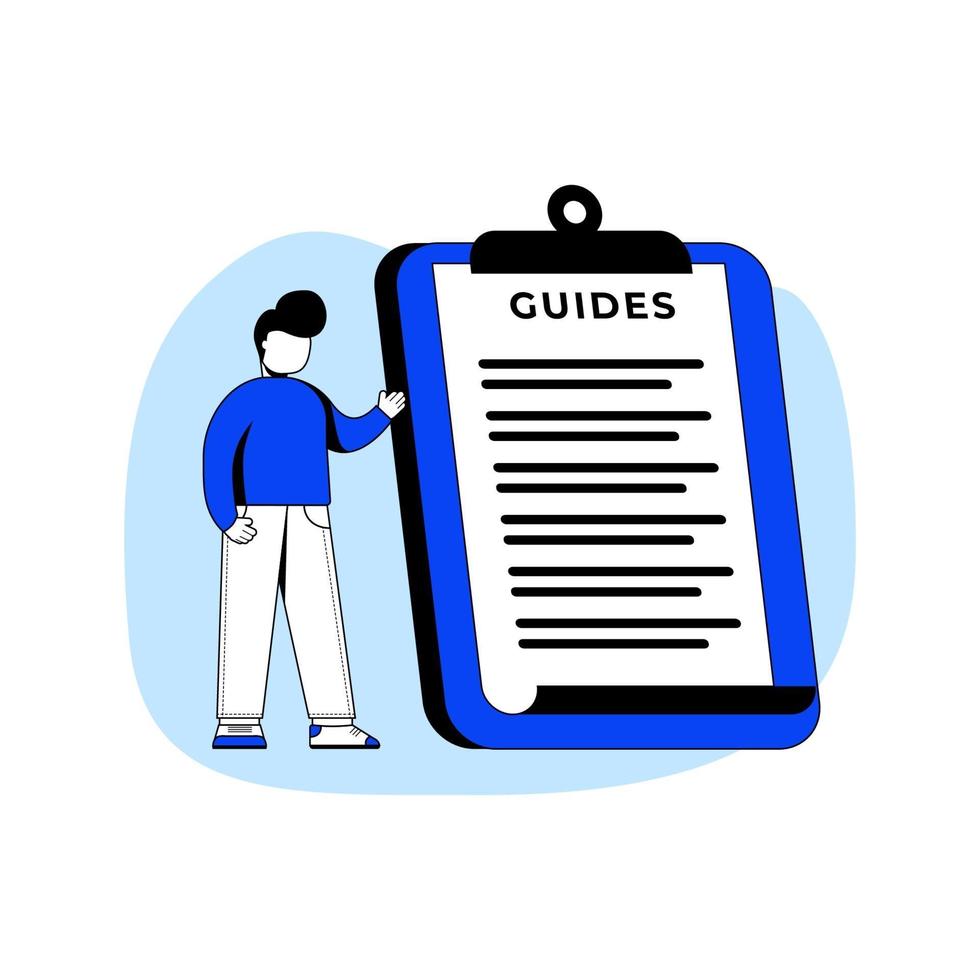 Guides Flat Design Concept vector illustration icon. User Manual, Drafting the contract, How to, Requirements specifications document.Abstract Metaphor. can use for landing page, mobile app.