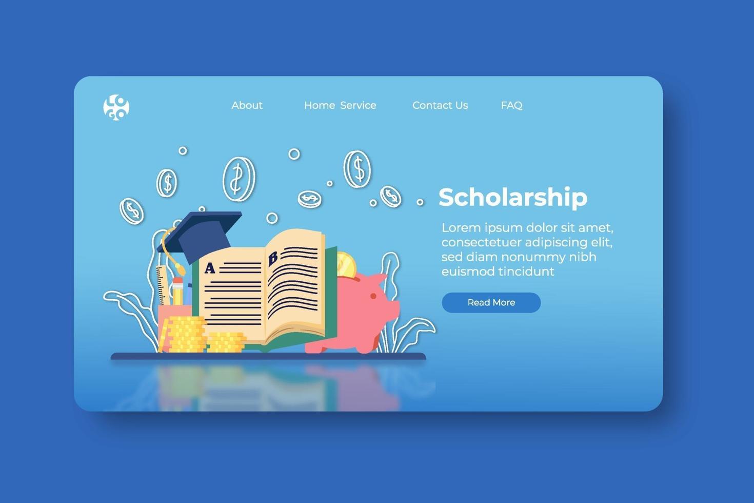 Modern Flat Design Vector Illustration. Scholarship Landing Page and Web Banner Template. Investment in education, Student Loan, Saving Money for Education, global business study, abroad educational.