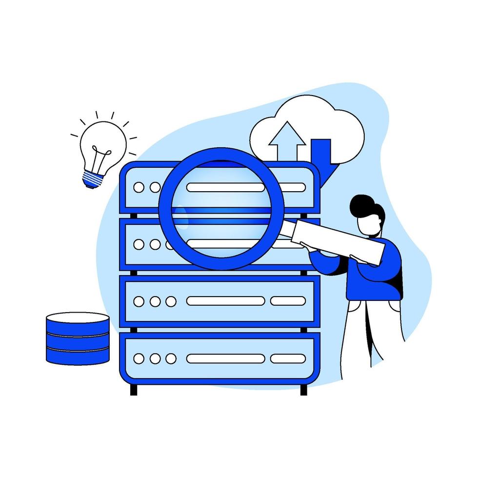 Big Data Analysis Concept vector illustration icon.Data analysis, Data center, Cloud computing, Cloud Storage, smart technology, Storage service. Abstract Metaphor for landing page and mobile app