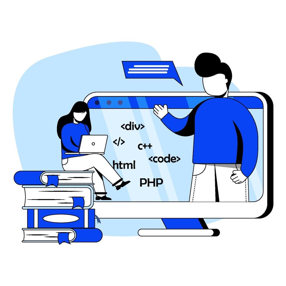 Online IT courses flat design concept vector illustration icon. Language Programming, IT courses, E-Learning, Online classroom. Abstract Metaphor. can use for landing page, mobile app, UI, banners