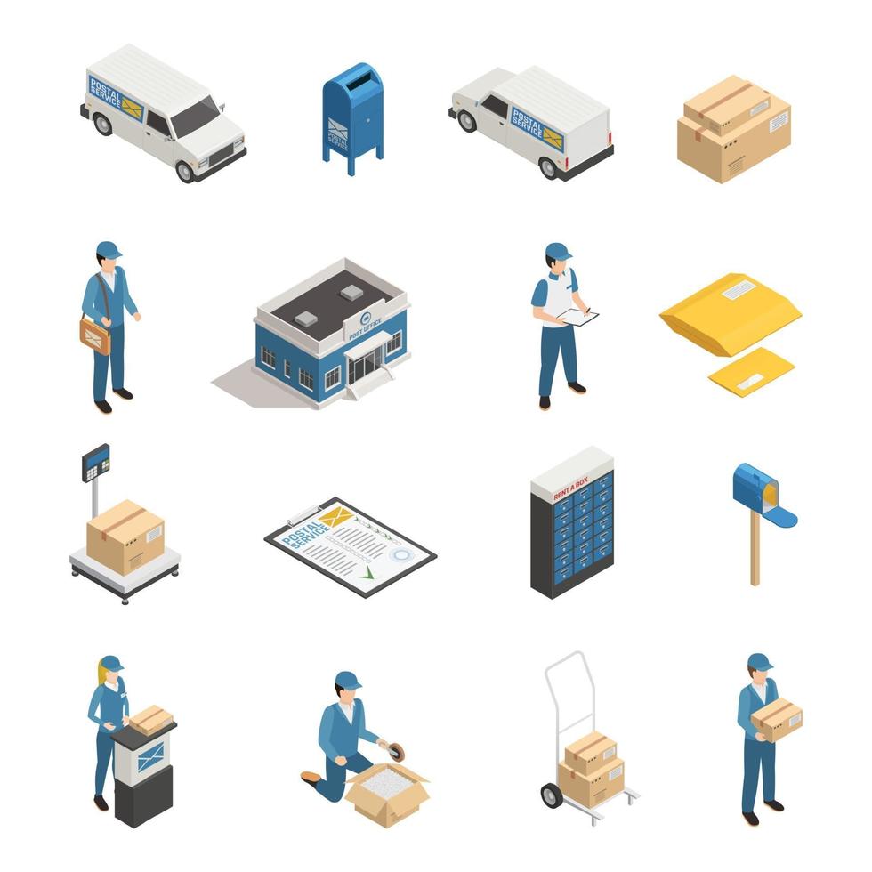 post office postal service isometric icons vector