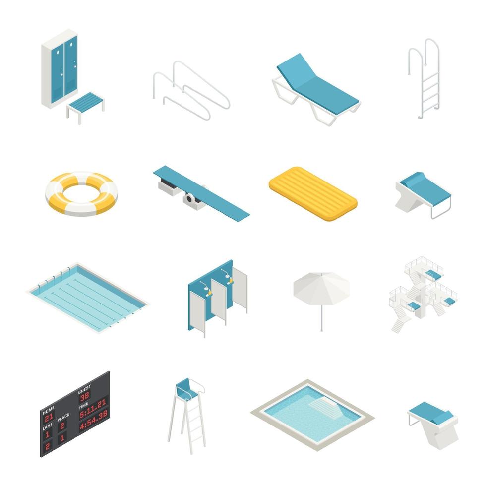 swimming pool isometric elements vector