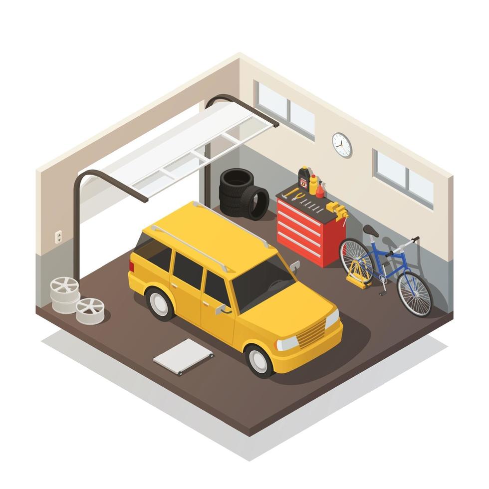 car garage isometric interior vector