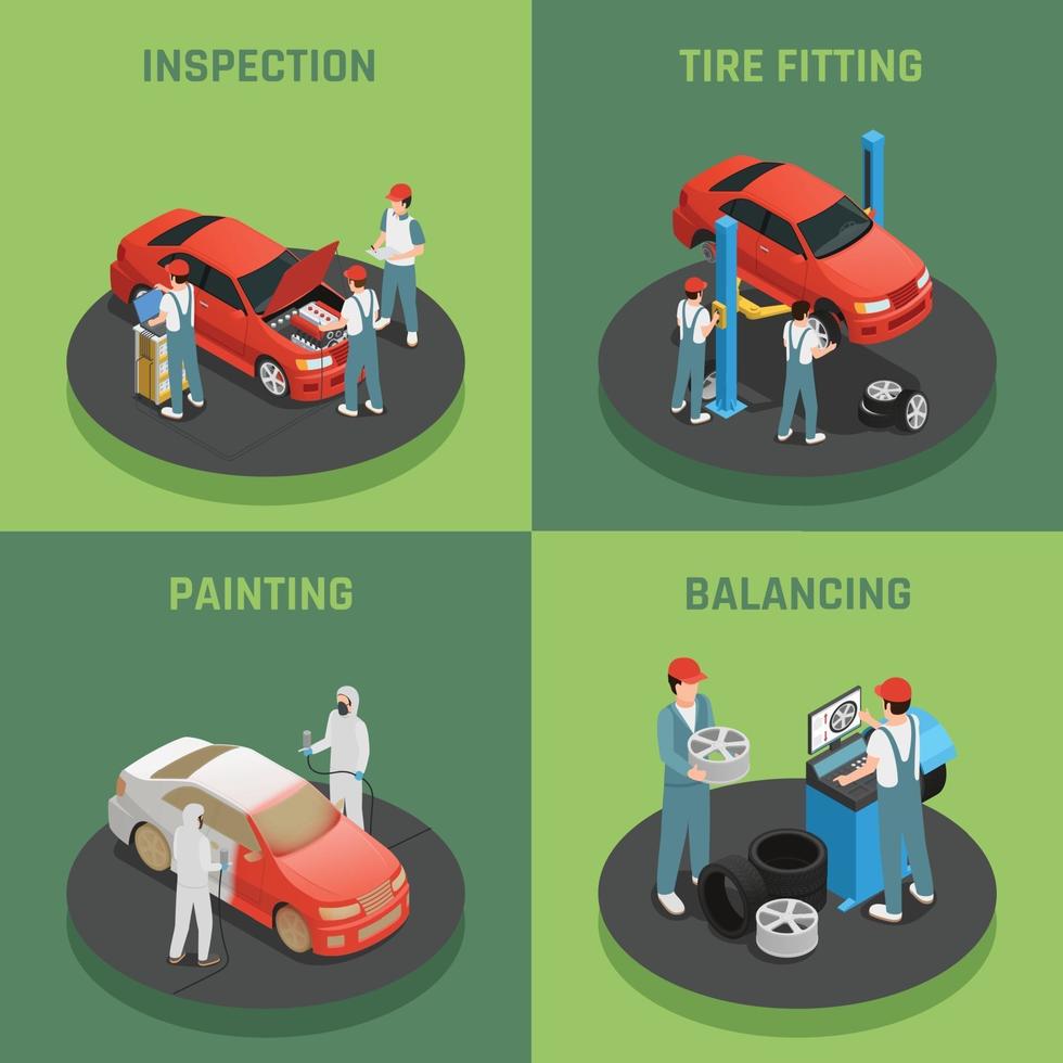 car maintetance service isometric 2x2 vector