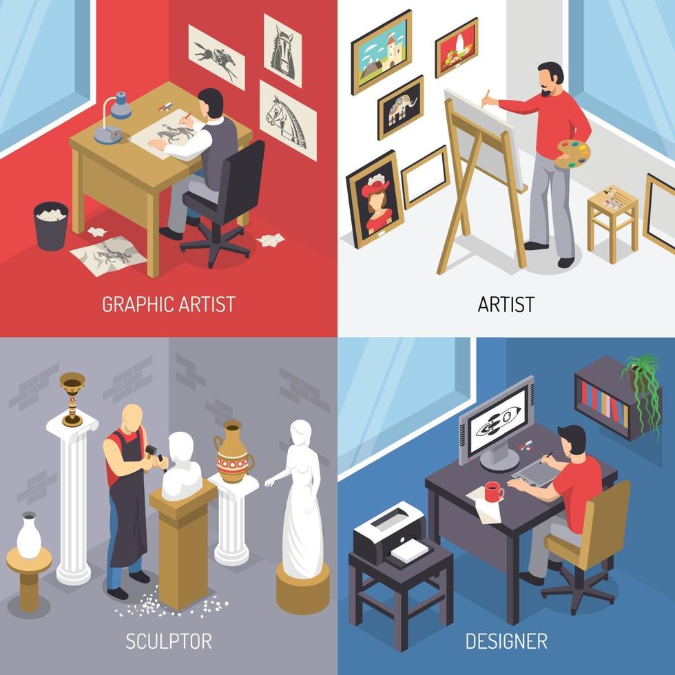 isometric artist design concept vector