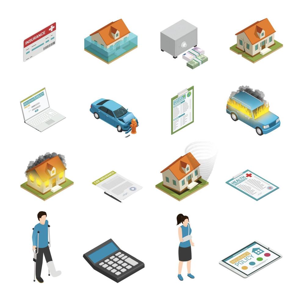 insurance isometric icons vector