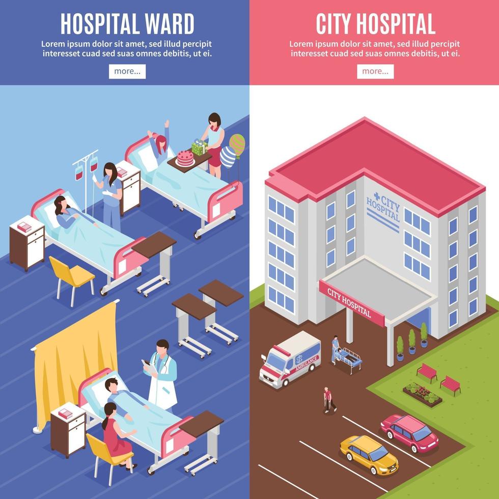 isometric hospital vertical banners vector