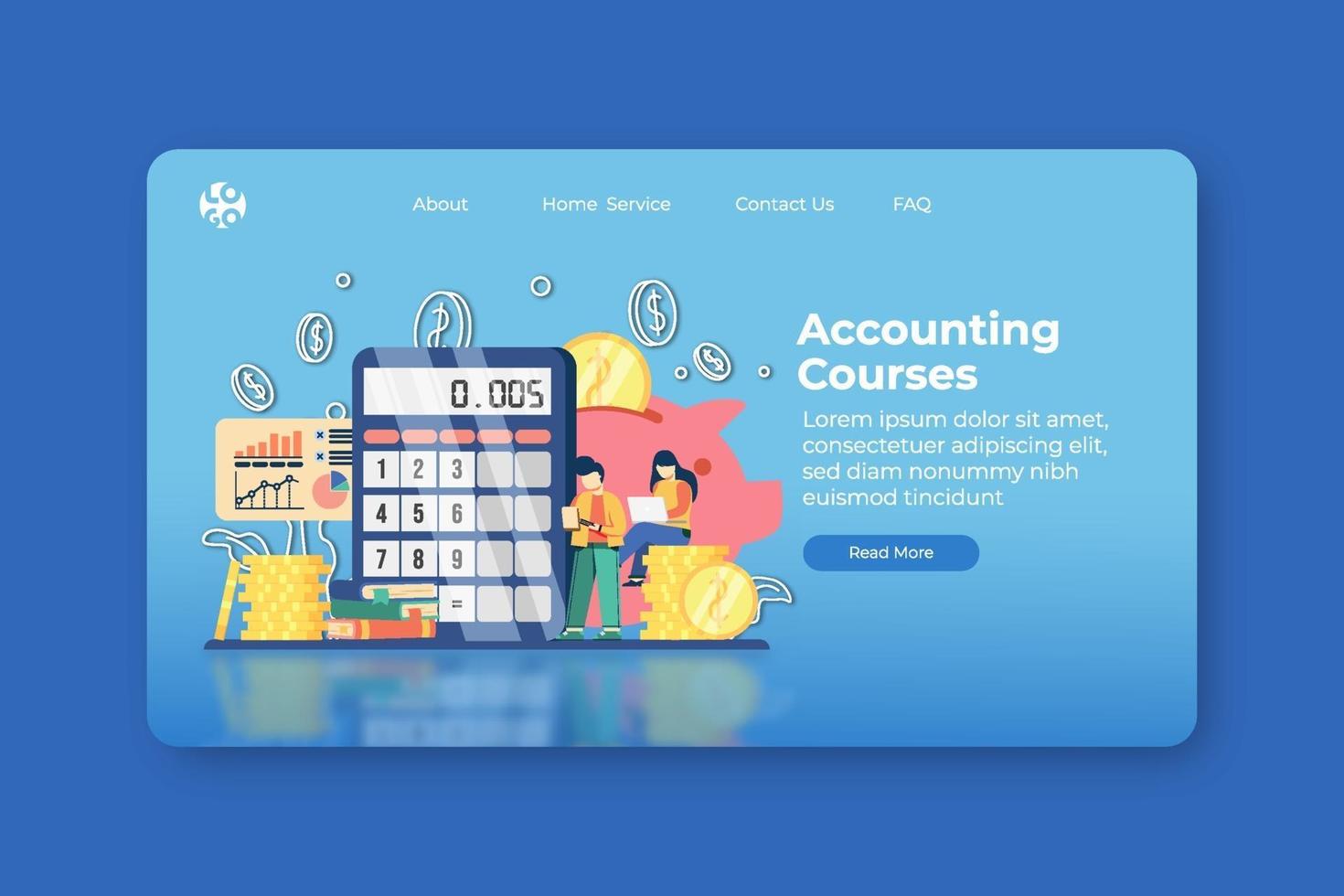 Modern flat design vector illustration. Accounting Courses Landing Page and Web Banner Template. Finance Education, Training, Digital Education, Distance Education, Bookkeeping, Money calculation