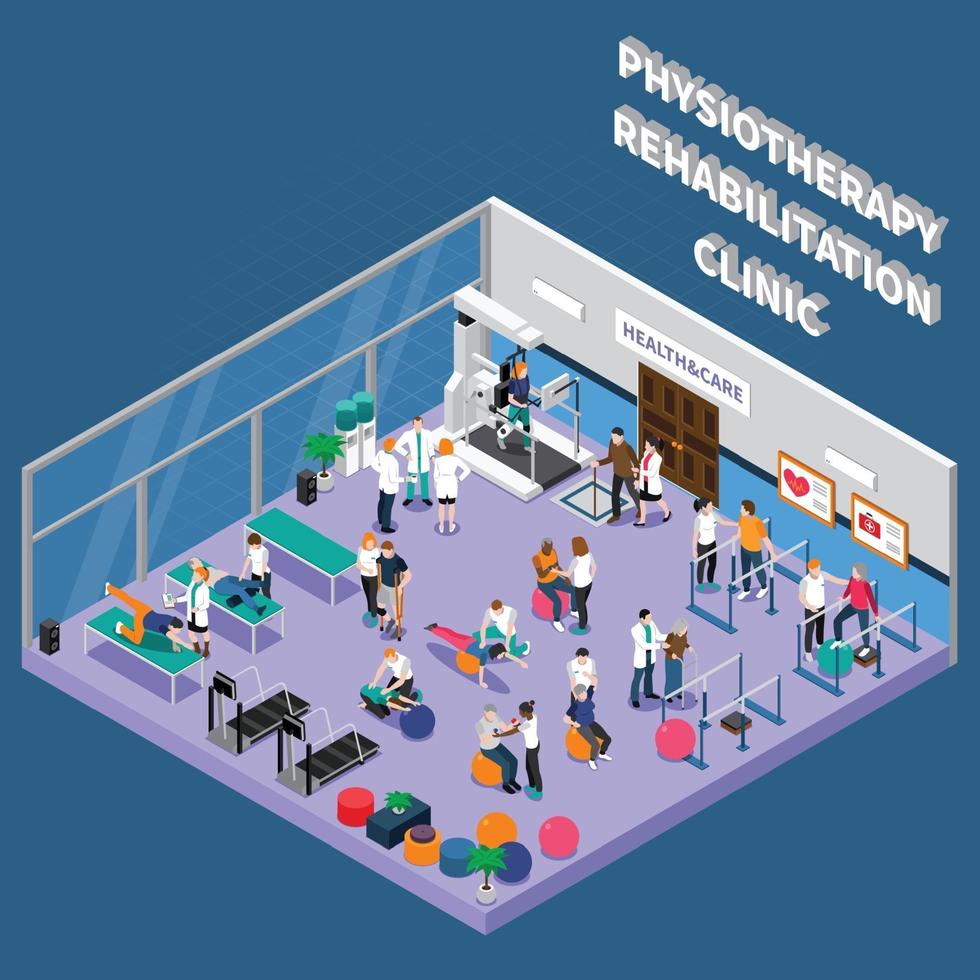 physiotherapy rehabilitation clinic isometric interior vector