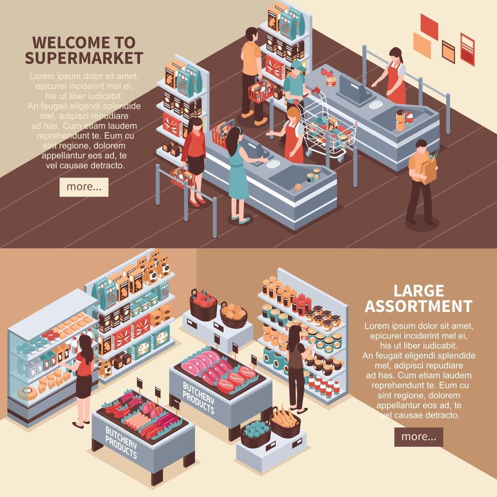 isometric supermarket banners vector