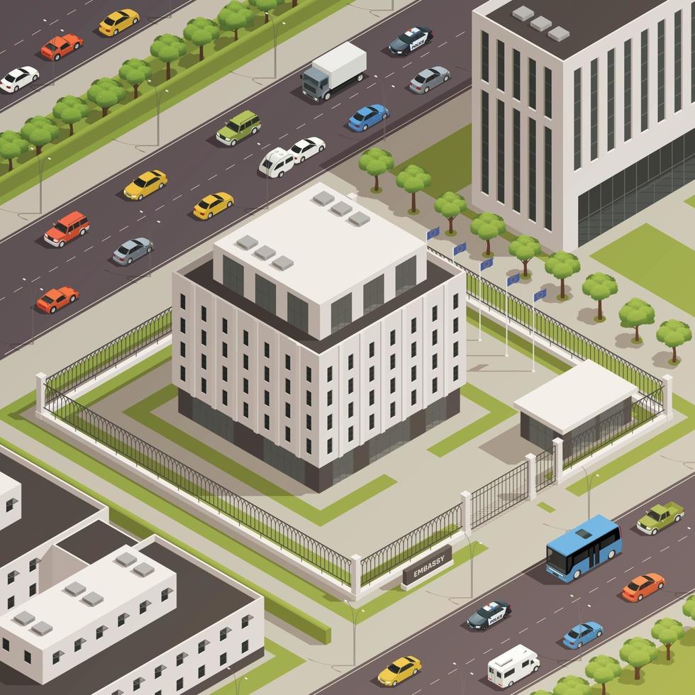 government buildings isometric composition vector