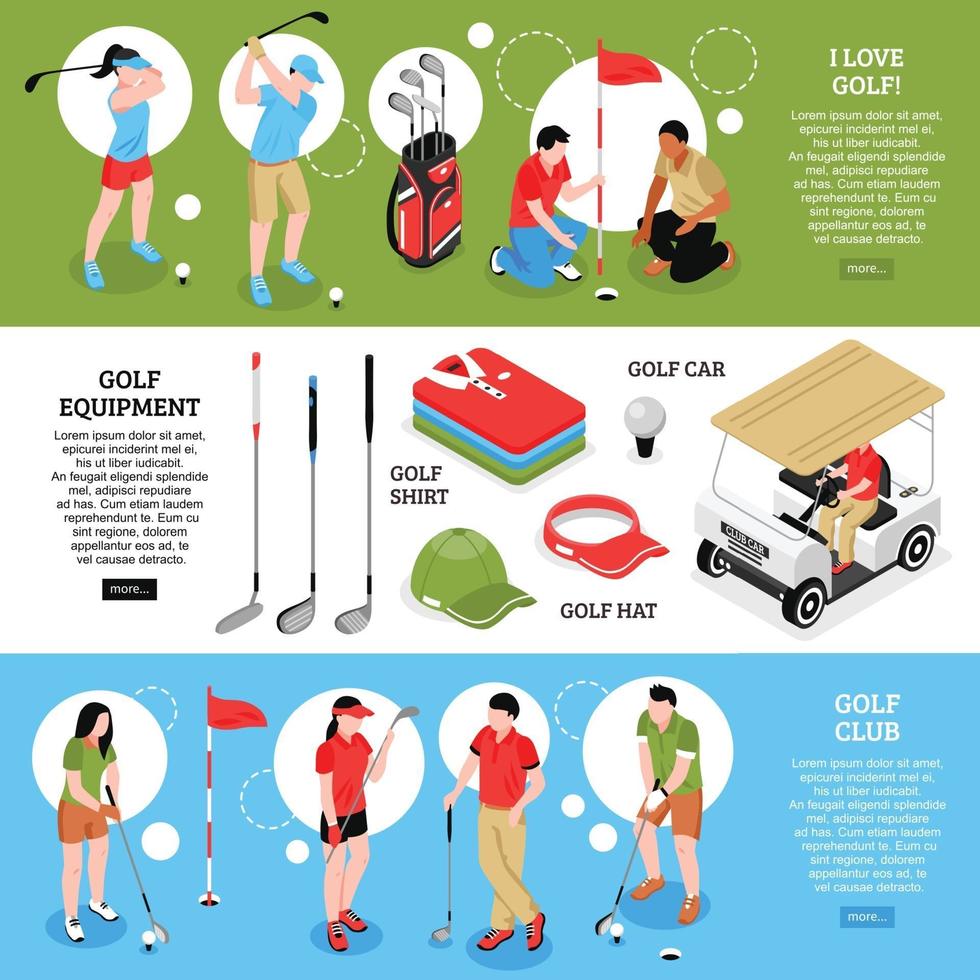 isometric golf horizontal banners vector