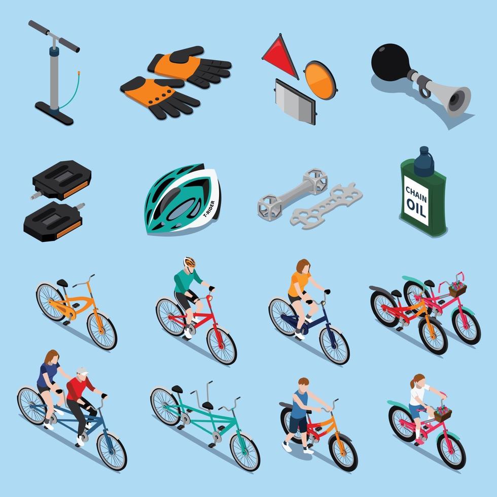 iconos isométricos de bicicleta vector