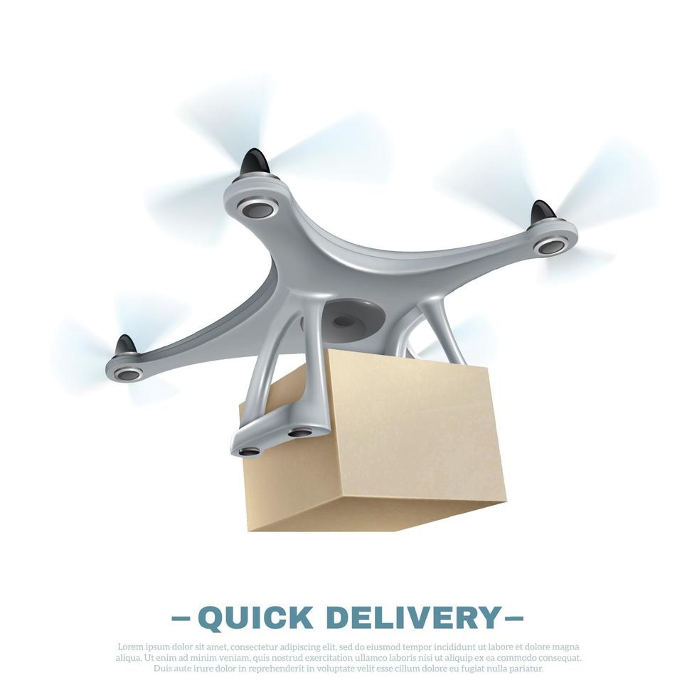 realistic delivery drone with box vector