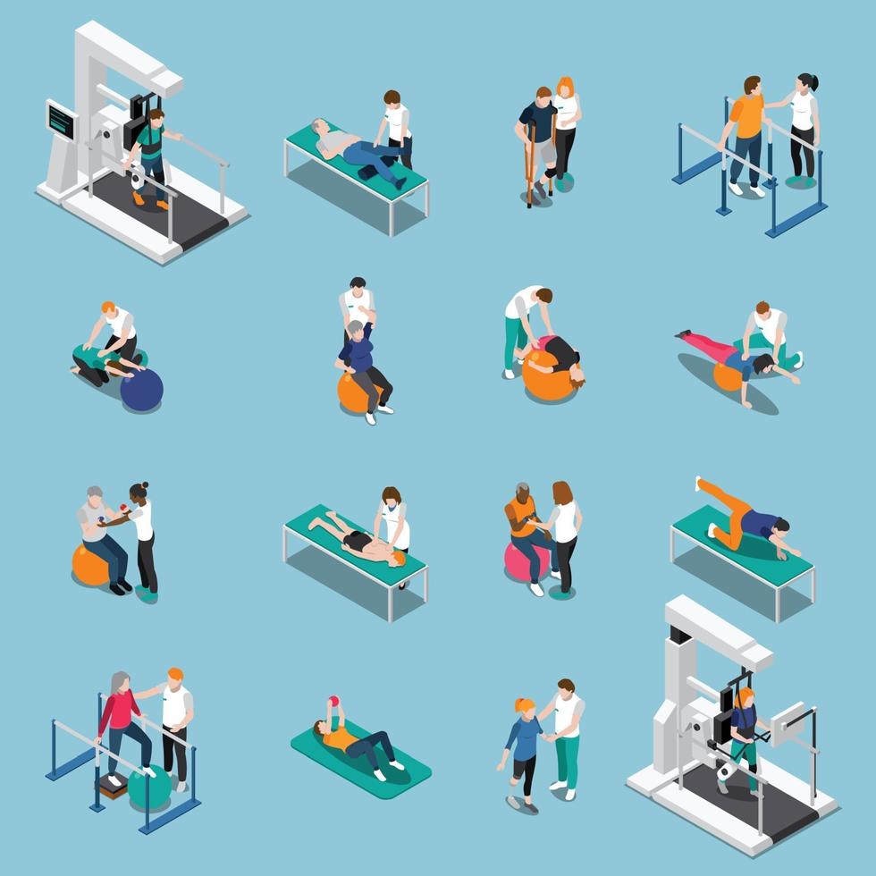 physiotherapy rehabilitation isometric people vector