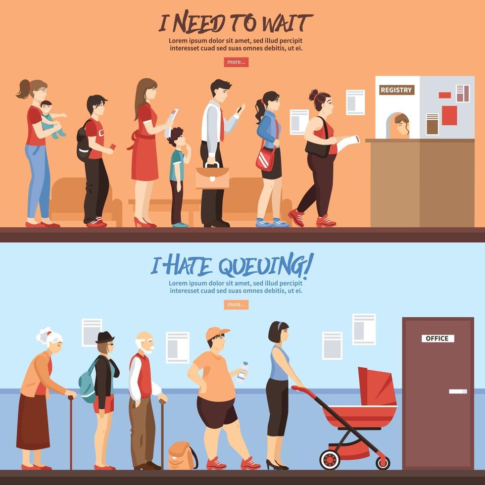 queue people banners vector