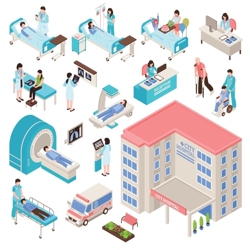 isometric hospital medical set vector