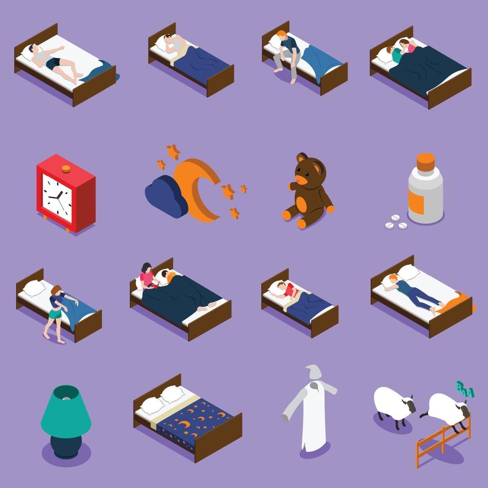 sleep time sleep disorders isometric icons vector