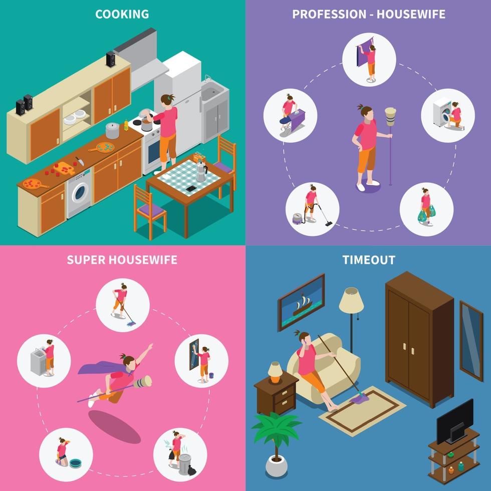 housewife isometric people 2x2 vector