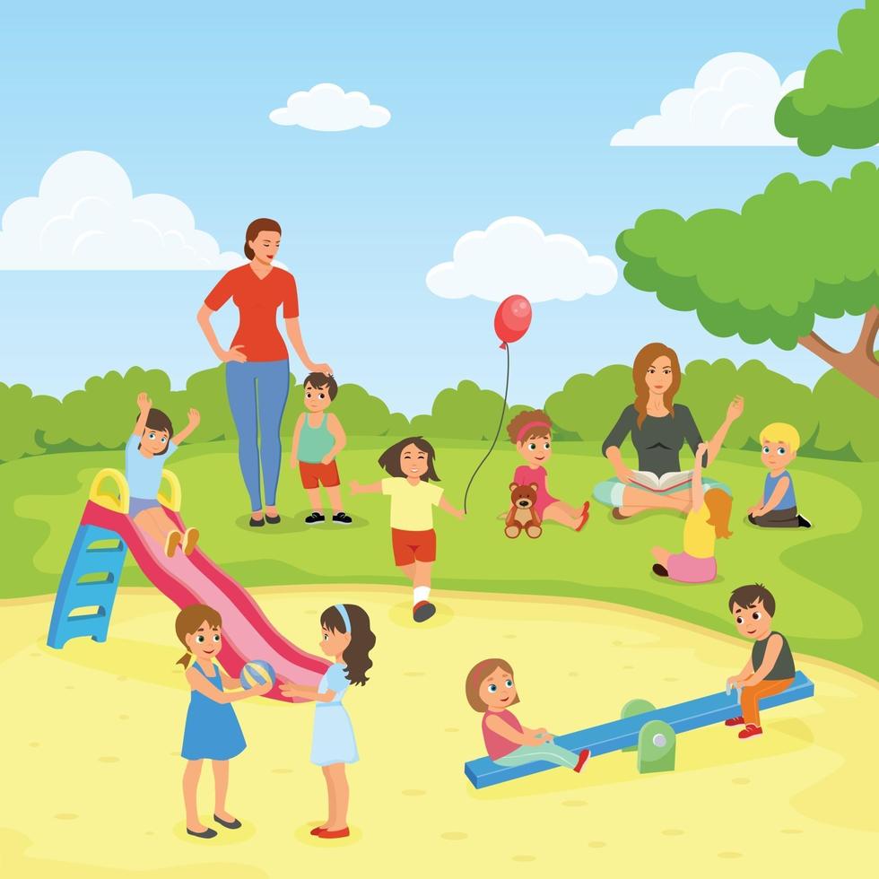 kindergarten babysitter flat composition vector