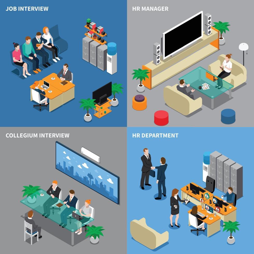 recruitment hiring HR management isometric people 2x2 vector