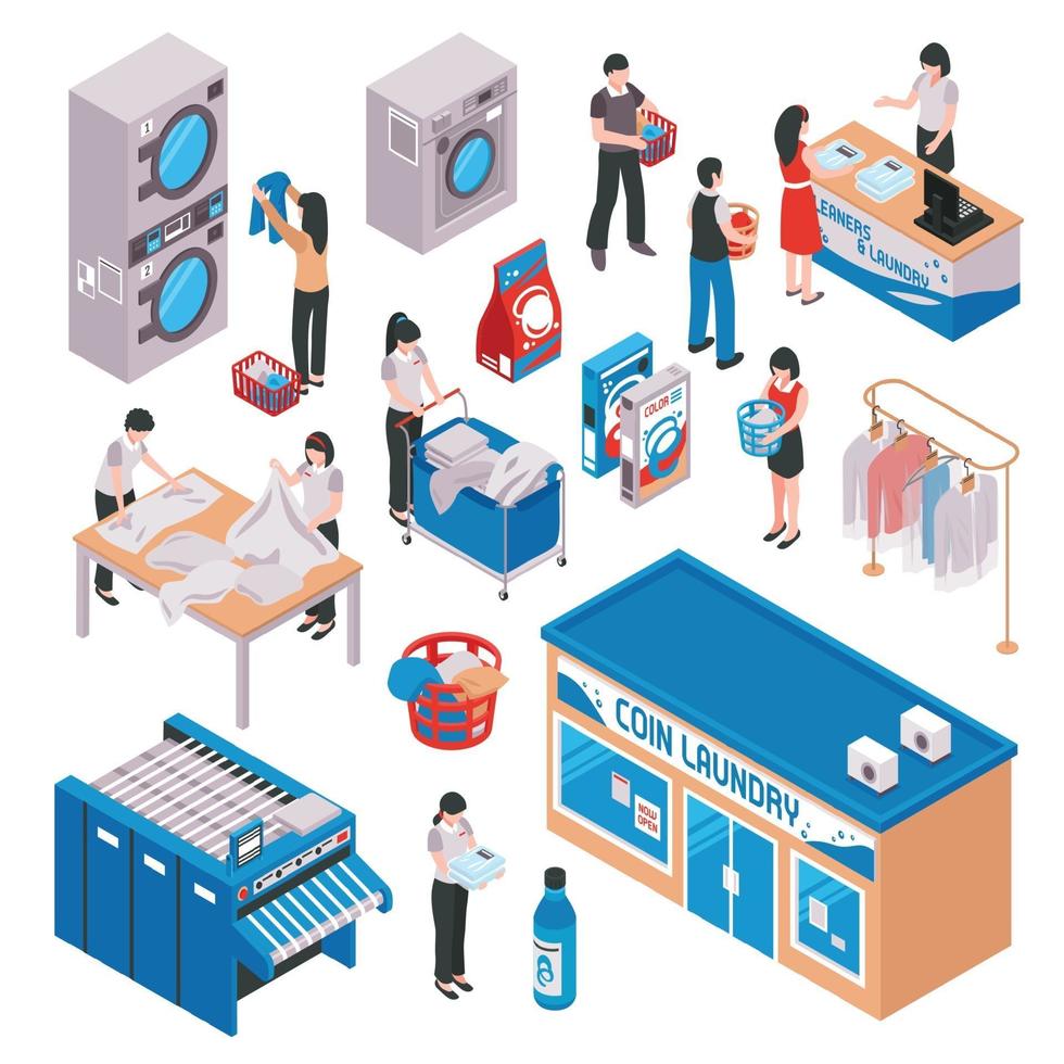 isometric laundry set vector