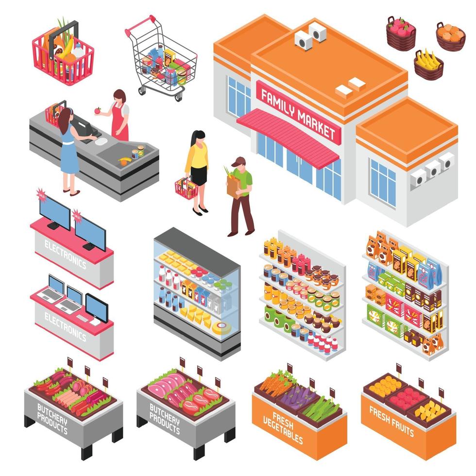 isometric supermarket set vector