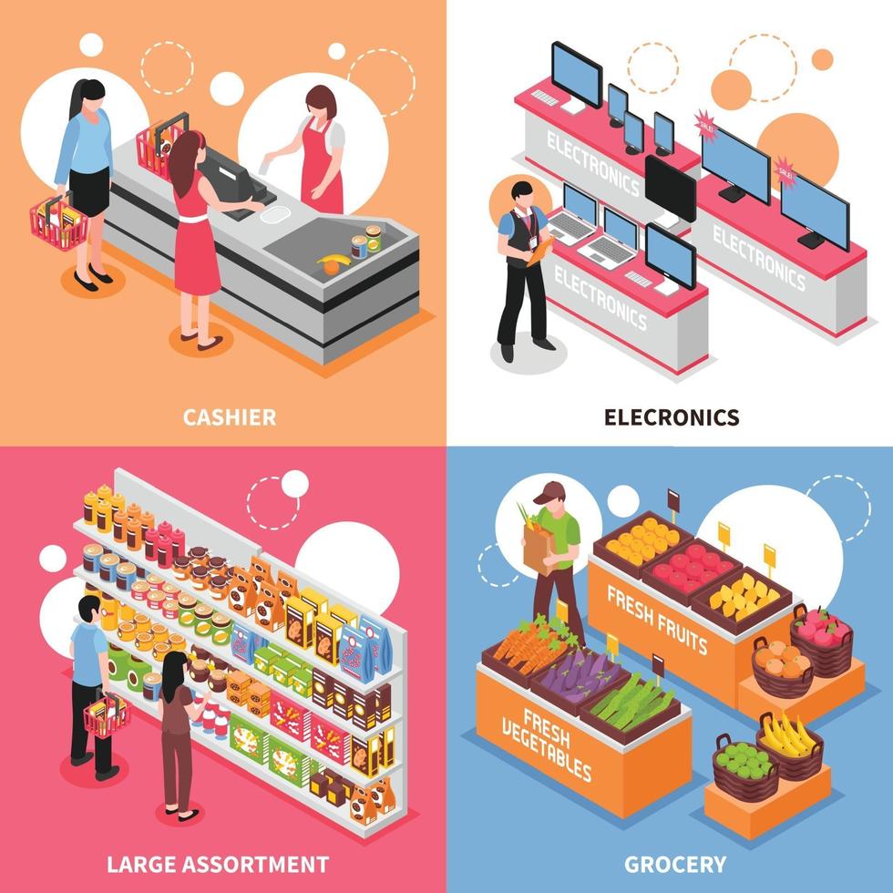 isometric supermarket design concept vector