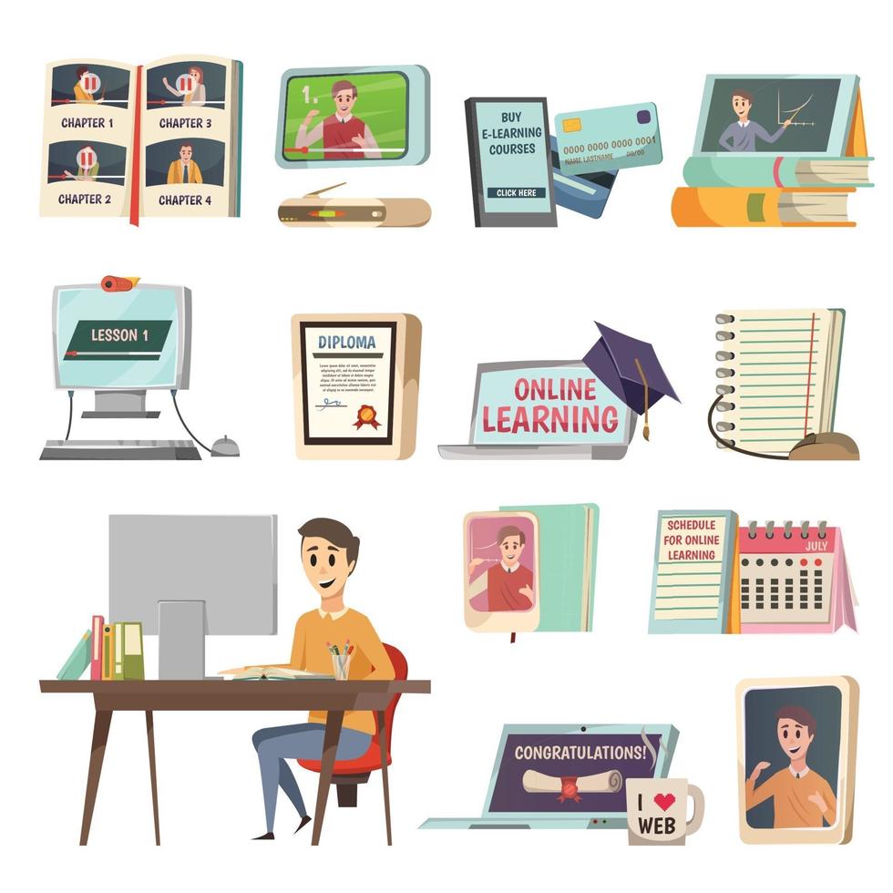 On-line education orthogonal icons vector