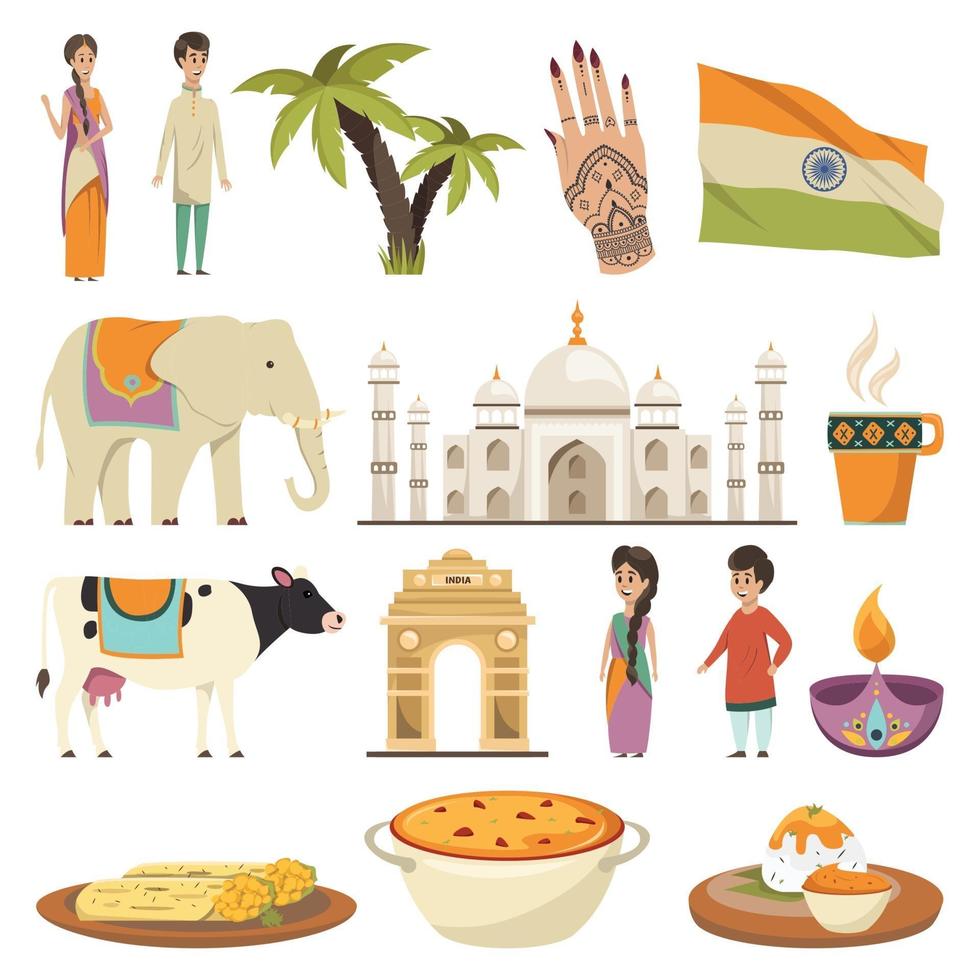 India orthogonal icons vector