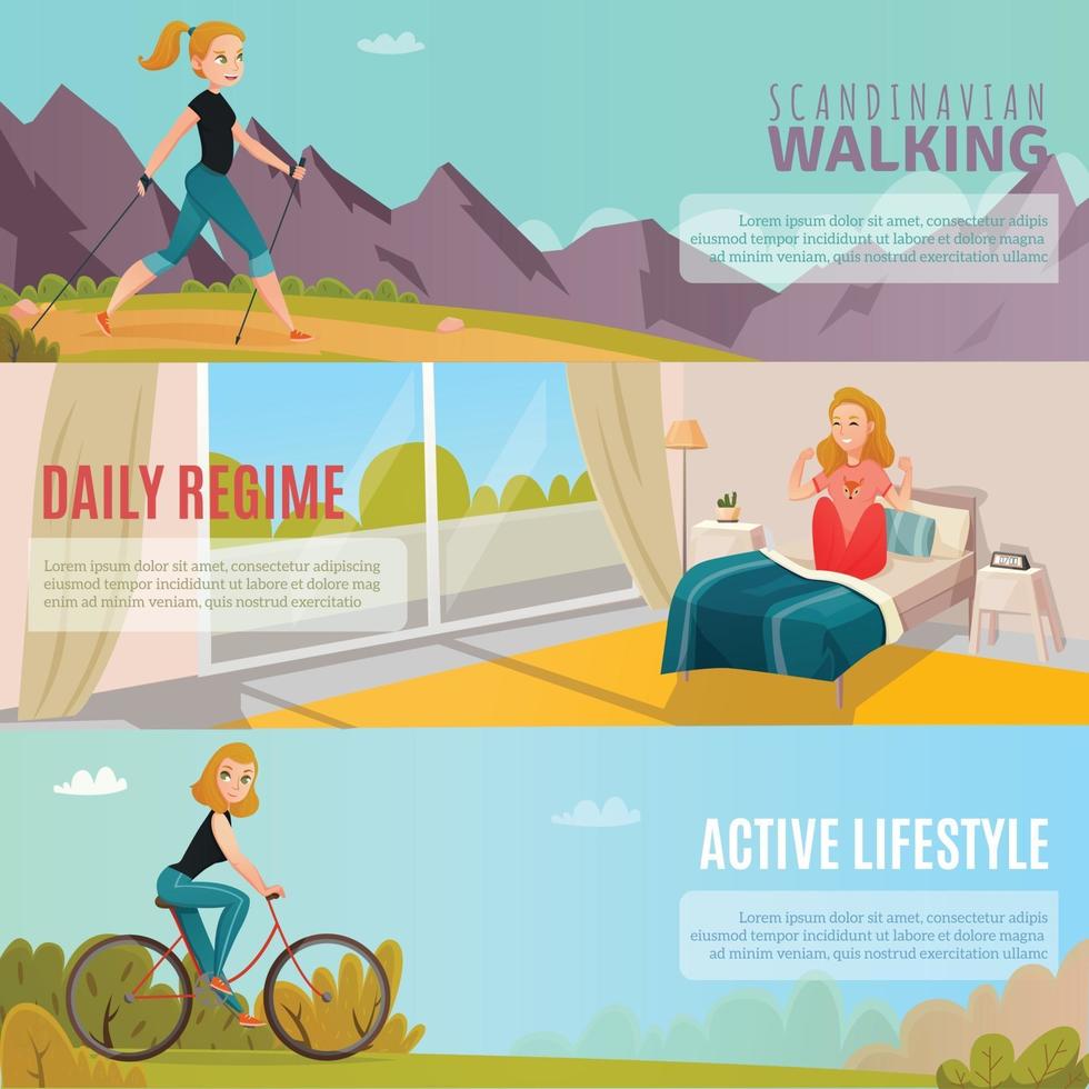 healthy lifestyle horizontal banners vector