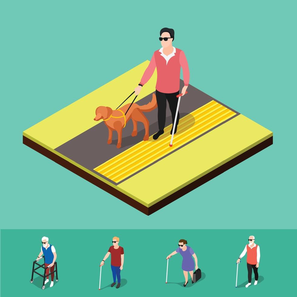 Isometric blind people background vector