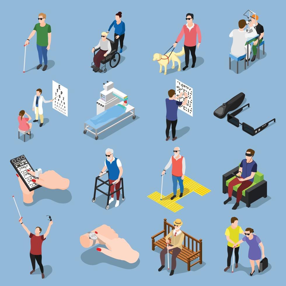 Isometric blind people icons vector