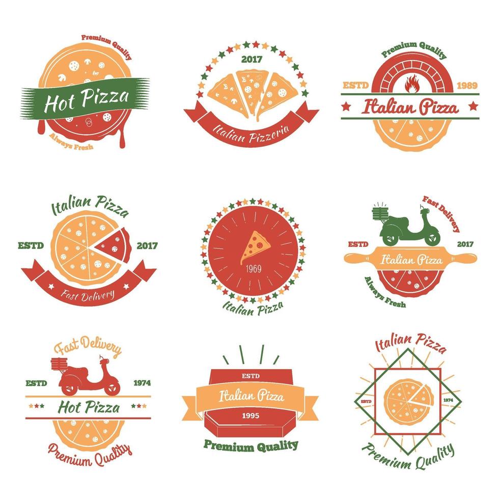 pizza vintage emblems color vector