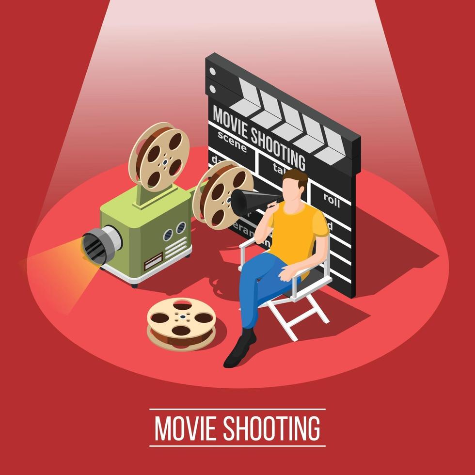Isometric movie shooting composition vector