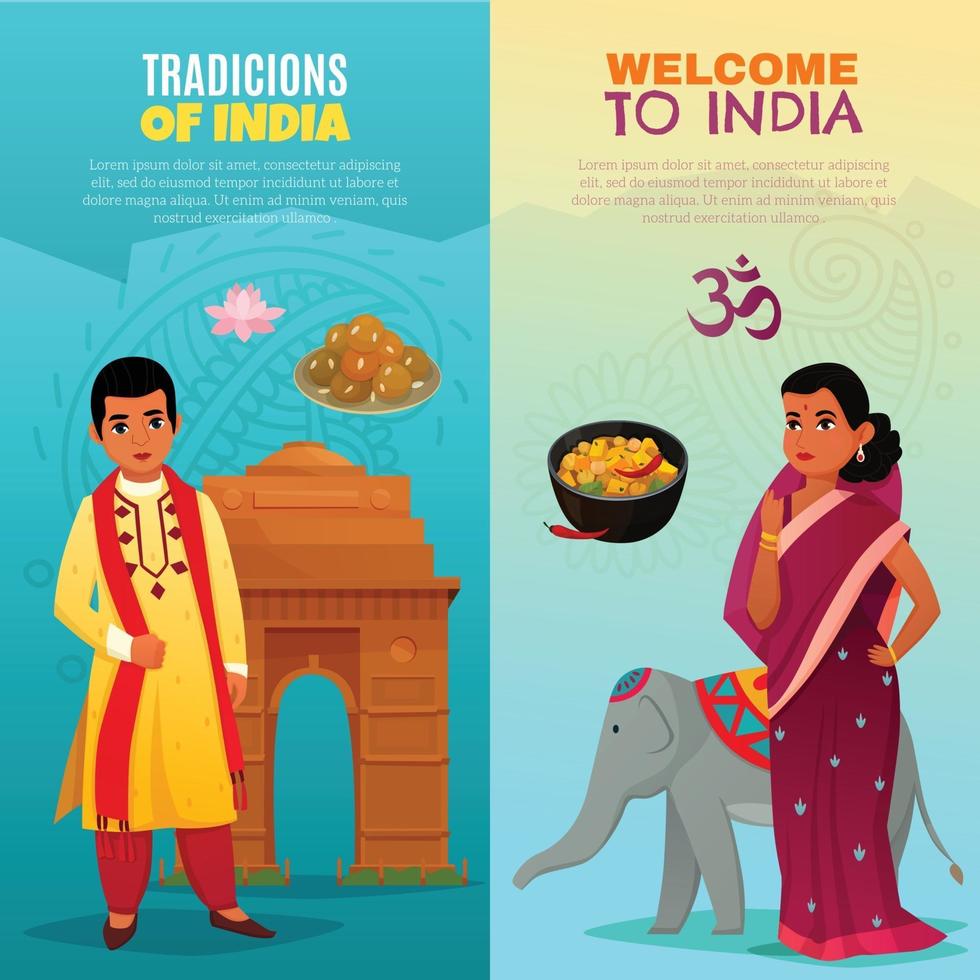 banners verticales de viajes de india vector