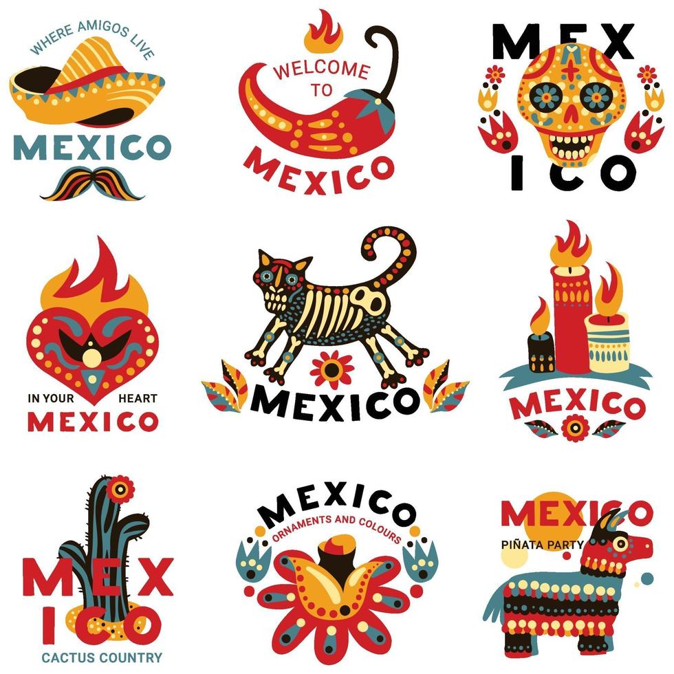 día muerto mexico emblemas logo set vector