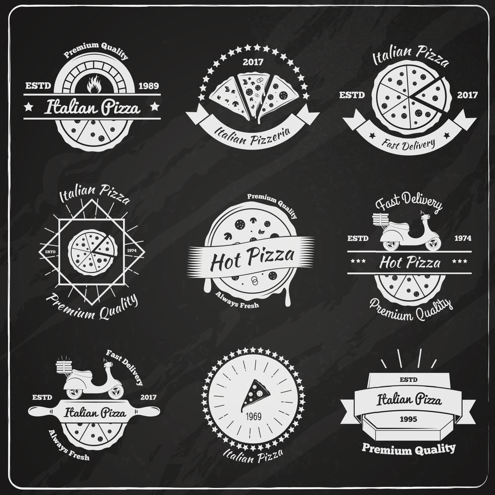 pizza vintage emblemas pizarra vector
