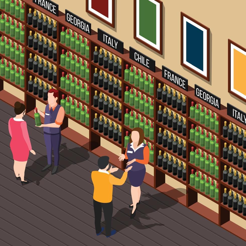 Isometric wine shop composition vector