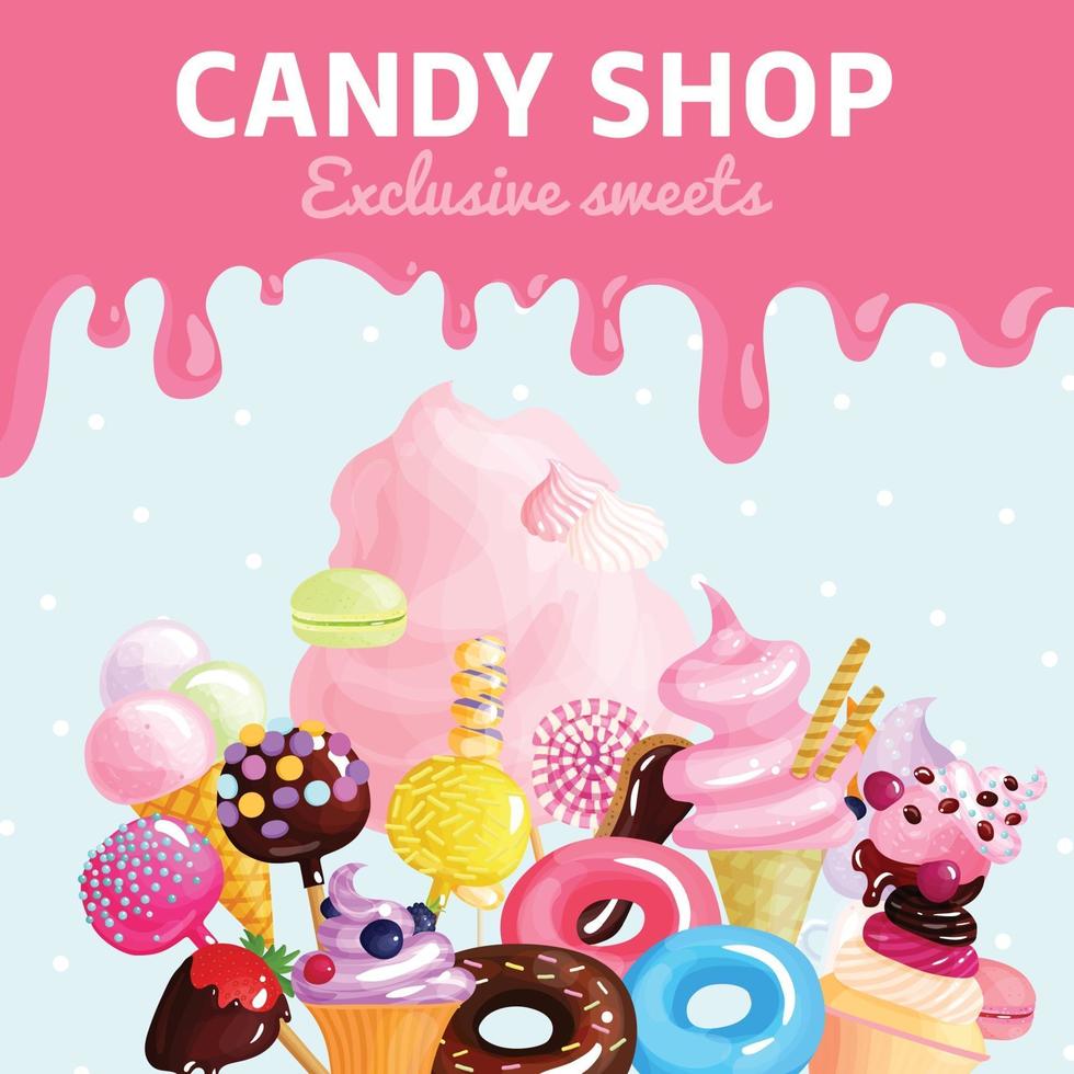 cartel de la tienda de dulces dulces vector