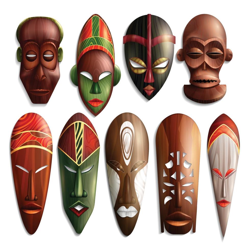 realistic african masks set vector