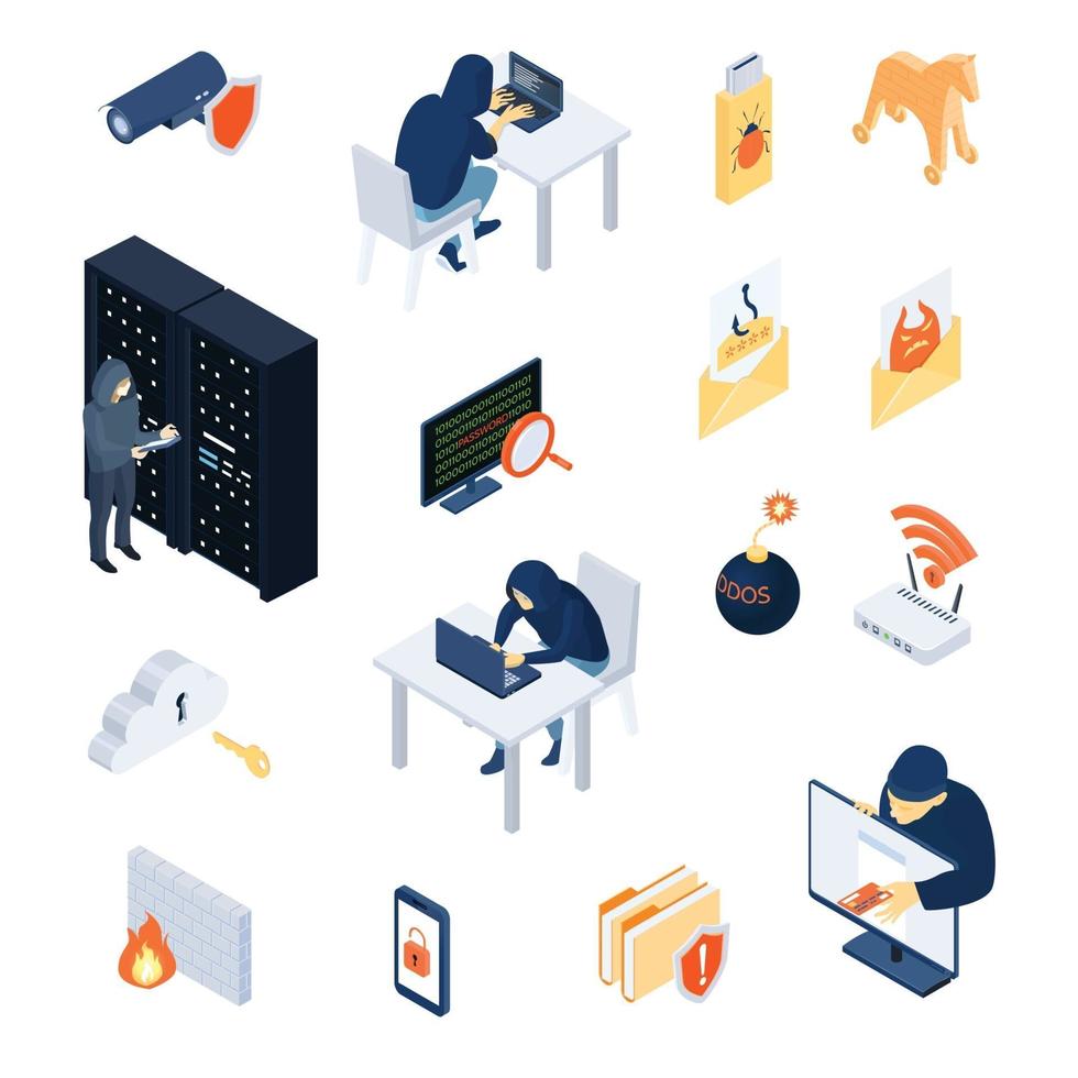 isometric hacker set vector