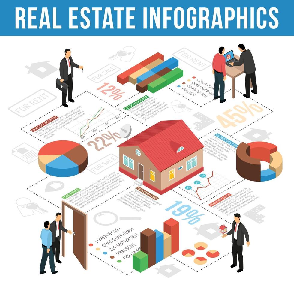 infografía isométrica de agencia inmobiliaria vector