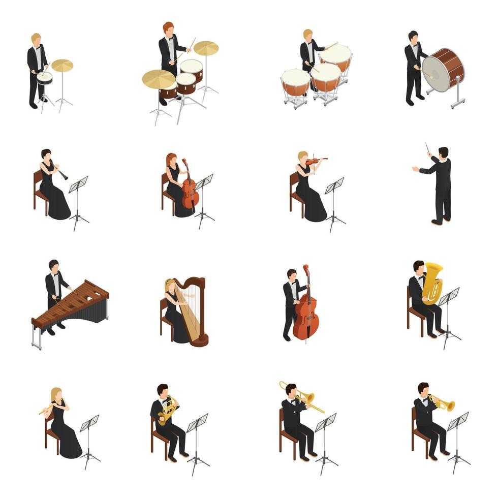 iconos de personas isométricas de orquesta vector