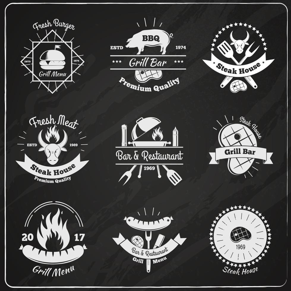 steakhouse vintage emblems chalkboard vector