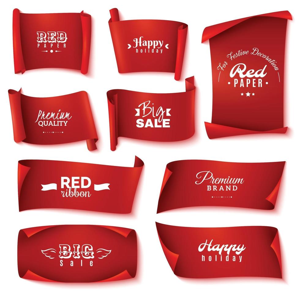 conjunto de banner de papel rojo vector