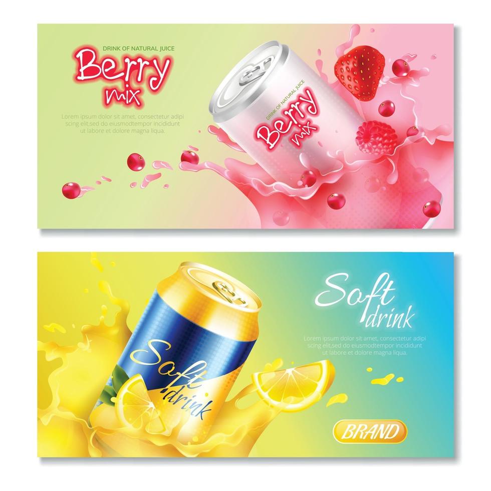 aluminum cans drinks horizontal banners vector